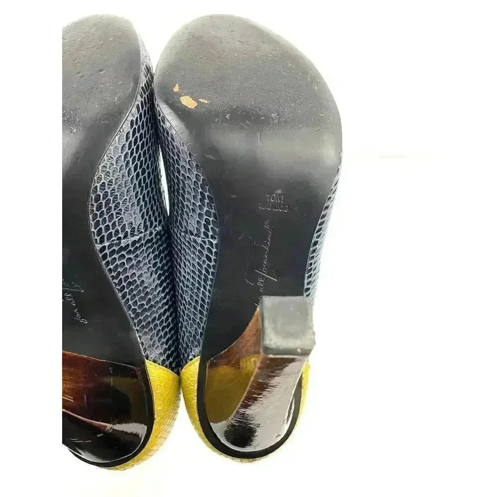 Wooden Heels‎ Pumps Blue Yellow Snake Style 10 7 For All Mankind Women's Leather - Picture 9 of 13